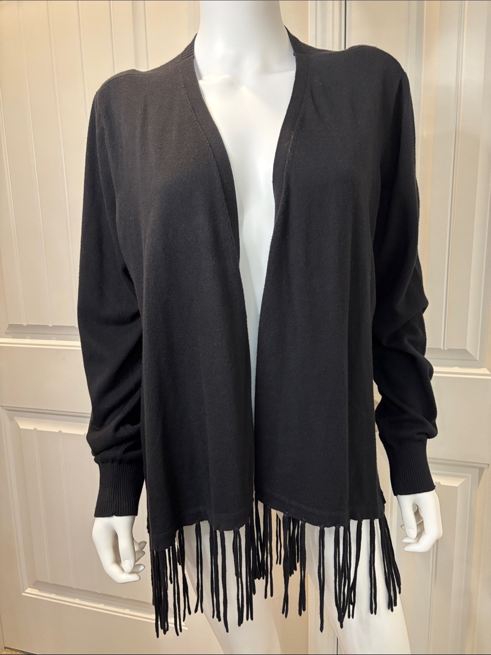 Michael Kors Black Fringe Open-Front Cardigan Sweater Size XL